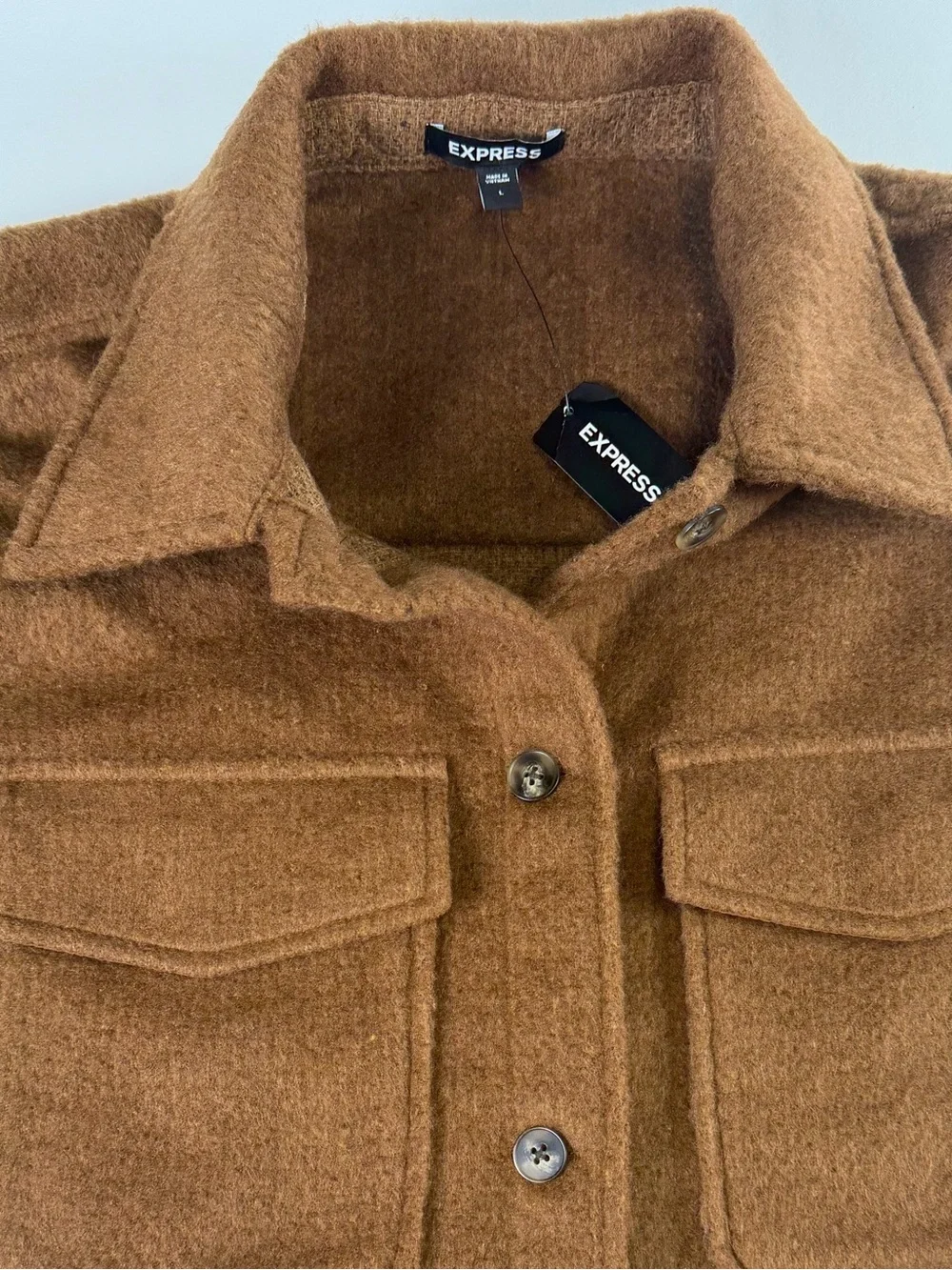 Express - Chic Brown Woven Lace-Sleeve Cropped Jacket NWT -Date  night ready L - Picture 6 of 16